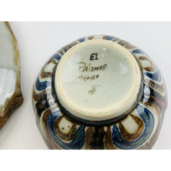 Set 2 Tonala Pottery 10" Lotus Plate Platter & Bowl El Palomar Mexico Signed Flo - Picture 9 of 15